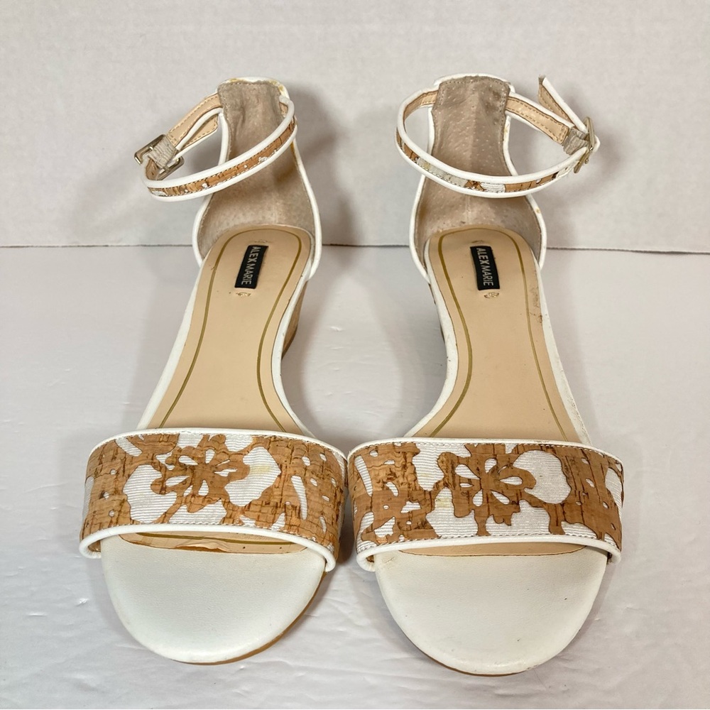 ALEX MARIE Ankle Strap Cork Wedge Sandals Fabric & Cork Floral Cut-outs Size 7.5 - Picture 3 of 14